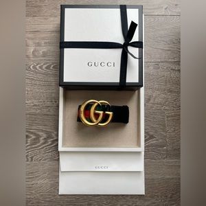 Authentic Gucci Green + Red Cotton Canvas 1.5” Belt